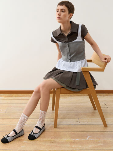 Knitted Pearl-Accent Bow Ballet Flats, Silver, hi-res