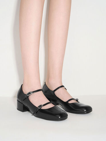 Double-Strap Block-Heel Mary Janes, Black Box, hi-res