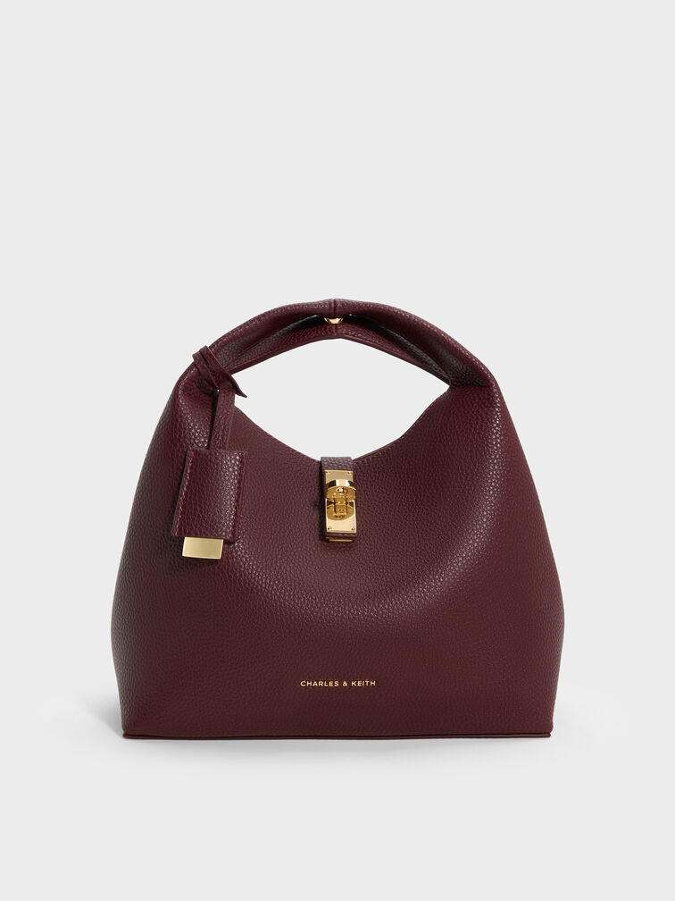 Chance Turn-Lock Bucket Bag, Wineberry Red, hi-res