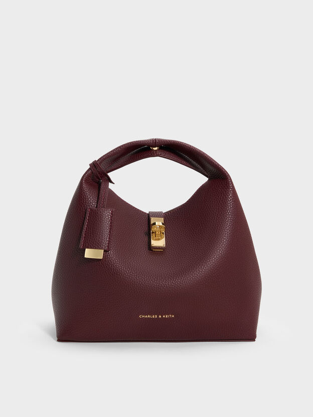 Chance Turn-Lock Bucket Bag, Wineberry Red, hi-res