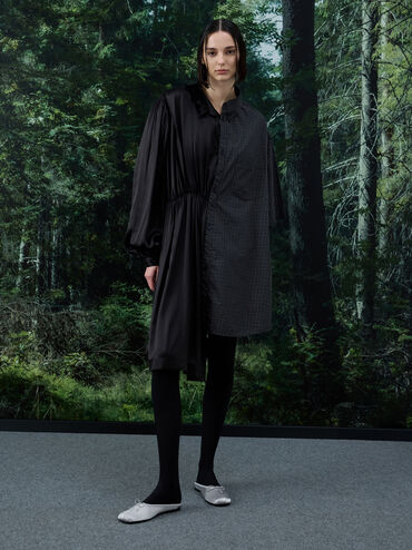 Satin Bow Flat Mules, Silver, hi-res