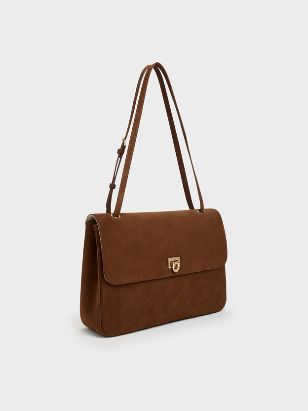 Connie Quilted Shoulder Bag, Pecan Brown, hi-res