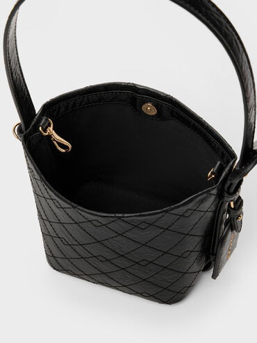 Duo Quilted Chain Bucket Bag, Black, hi-res