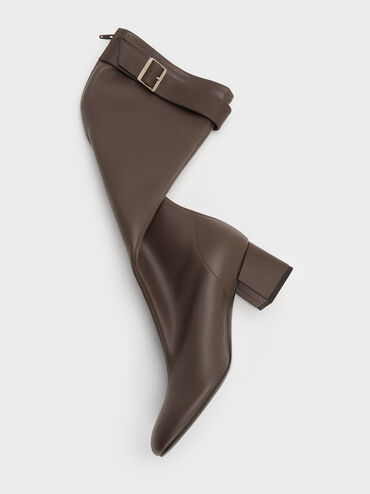 Gerry Buckled Block-Heel Knee-High Boots, Dark Brown, hi-res