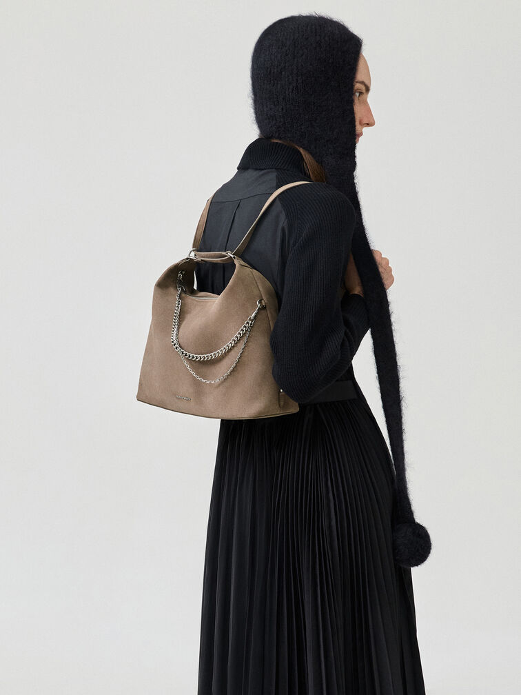 Atwood Chain Convertible Hobo Bag, Stone Grey, hi-res