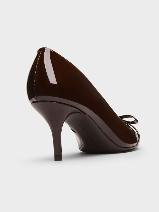 Dorian Patent Bow Pointed Stiletto Pumps, Dark Brown, hi-res