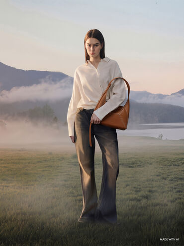 Nasrin Geometric Hobo Bag, Chocolate, hi-res