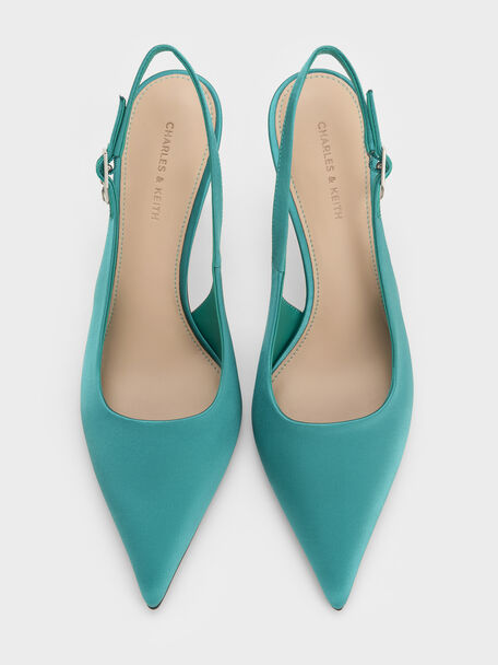 Teardrop-Crystal Pointed Slingback Pumps, Teal, hi-res