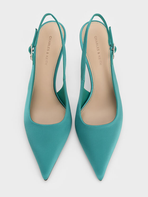 Teardrop-Crystal Pointed Slingback Pumps, Teal, hi-res
