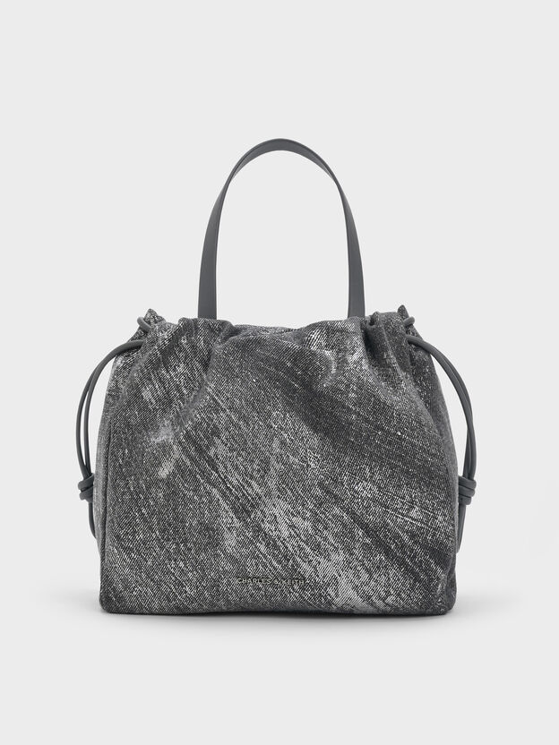 Mini Bethel Metallic Denim Tote Bag, Silver Brushed Denim, hi-res