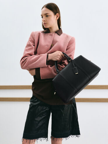 Chance Recycled Leather Bowling Bag, Black, hi-res