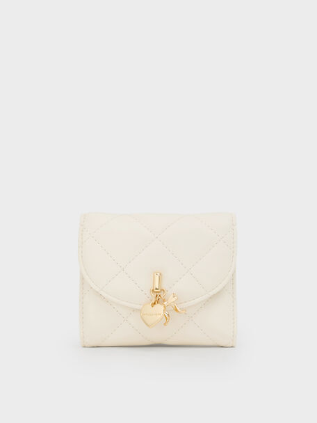 Arrietty Quilted Curved-Flap Wallet, Cream, hi-res