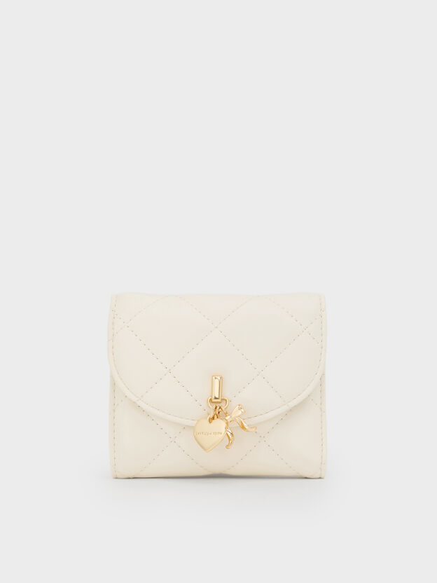 Arrietty Quilted Curved-Flap Wallet, Cream, hi-res