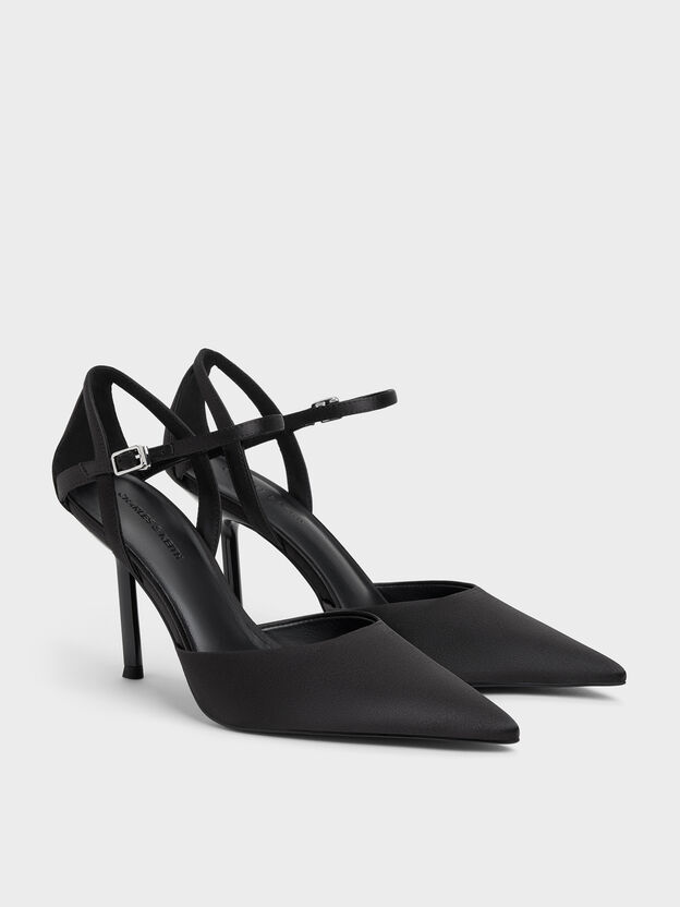 Satin D'Orsay Stiletto Pumps, Black Textured, hi-res