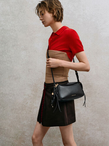 Mini Haylen Braided-Charm Shoulder Bag, Black, hi-res