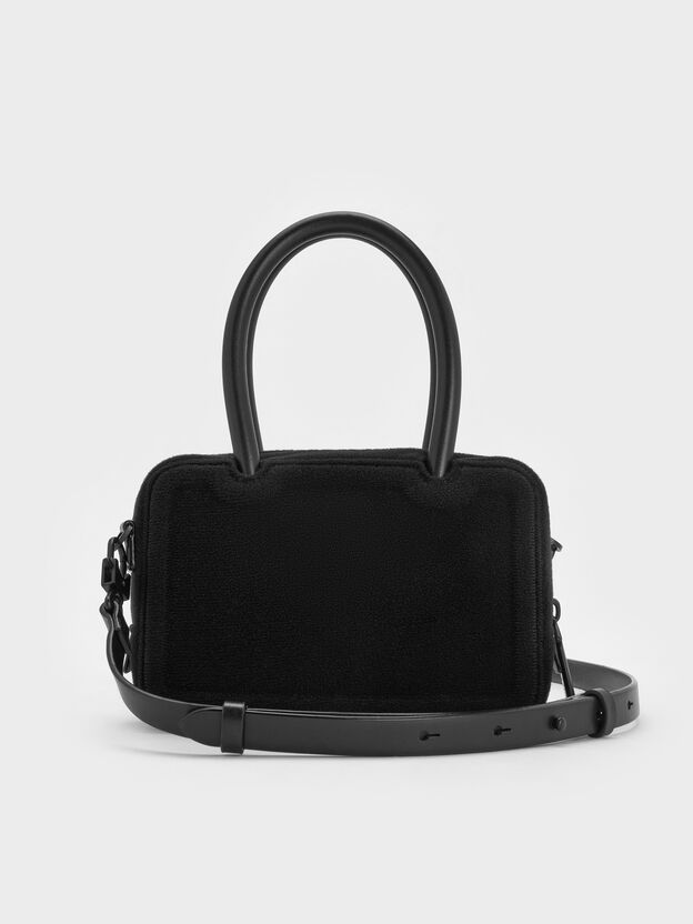 Perline Boxy Top Handle Bag With Floral Appliques, Jet Black, hi-res
