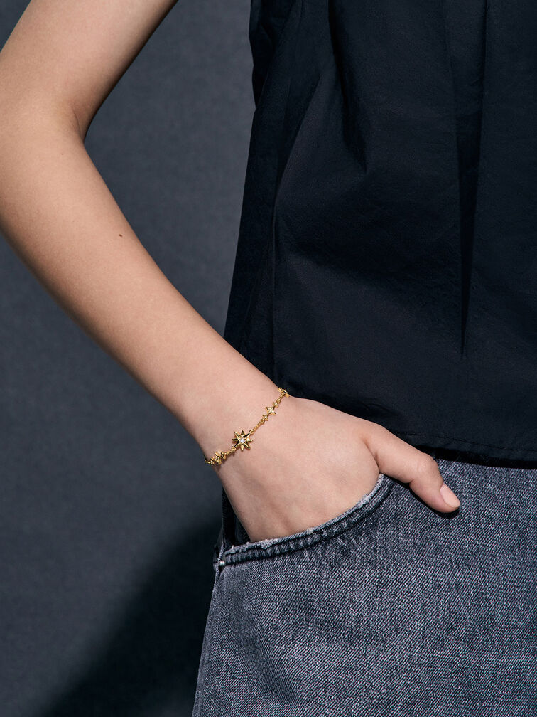 Crystal-Star Bracelet, Gold, hi-res