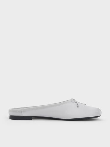 Satin Bow Flat Mules, Silver, hi-res