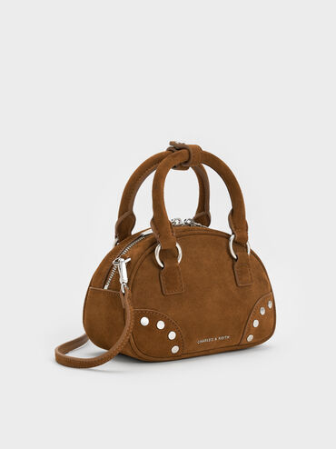 Bobbie Recycled Suede Studded Top Handle Bag, Sienna Brown, hi-res