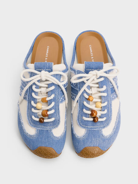 Denim & Leather Slip-On Sneakers, Blue, hi-res