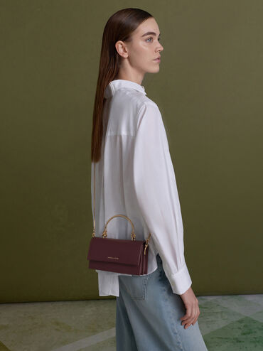 Kristine Sculptural-Handle Long Wallet, Wineberry Red, hi-res