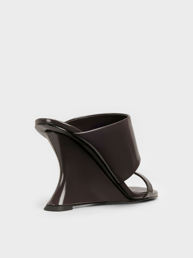 Double-Strap Wedge Mules, Dark Brown, hi-res
