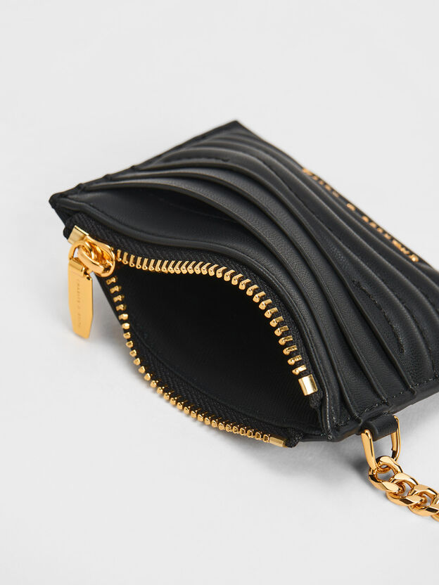 Aubrielle Wavy-Stitch Card Holder, Black, hi-res
