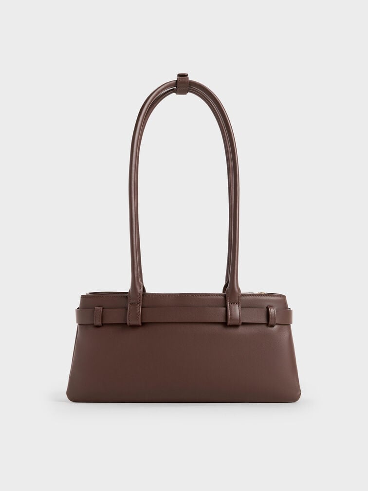 Jody Genuine Leather Belted Shoulder Bag, Dark Brown, hi-res