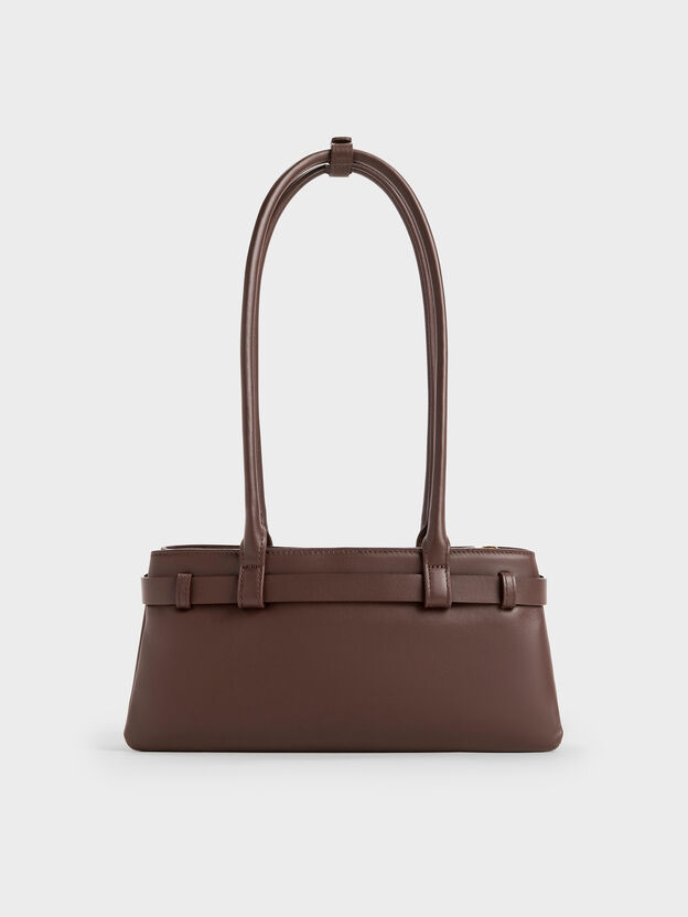 Jody Leather Belted Shoulder Bag, Dark Brown, hi-res