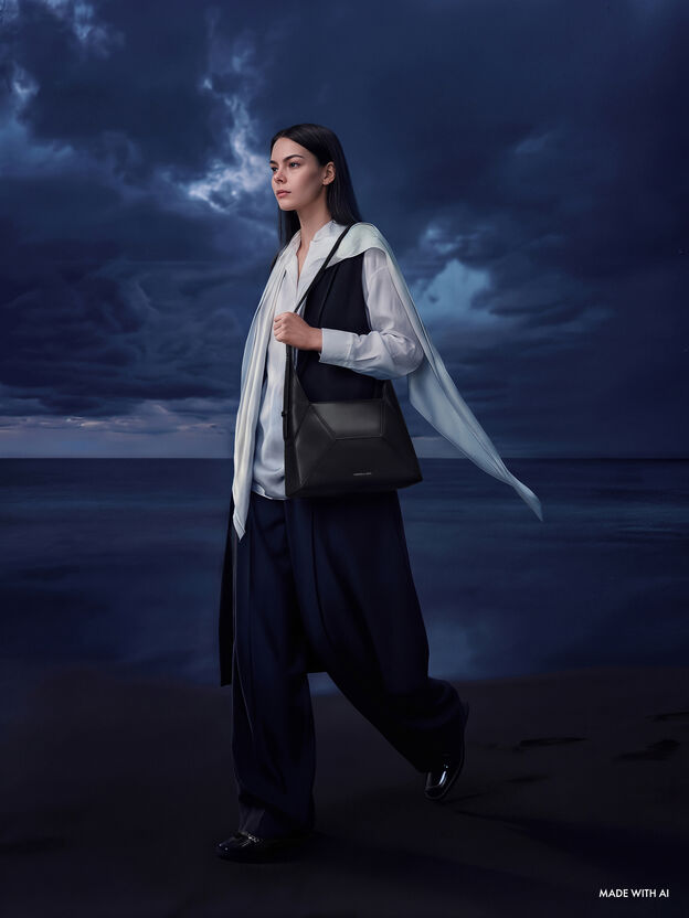 Nasrin Geometric Hobo Bag, Noir, hi-res