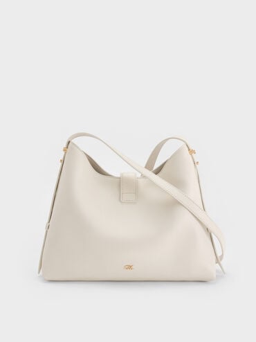Gabine Leather Belted Hobo Bag, Eggshell Cream, hi-res