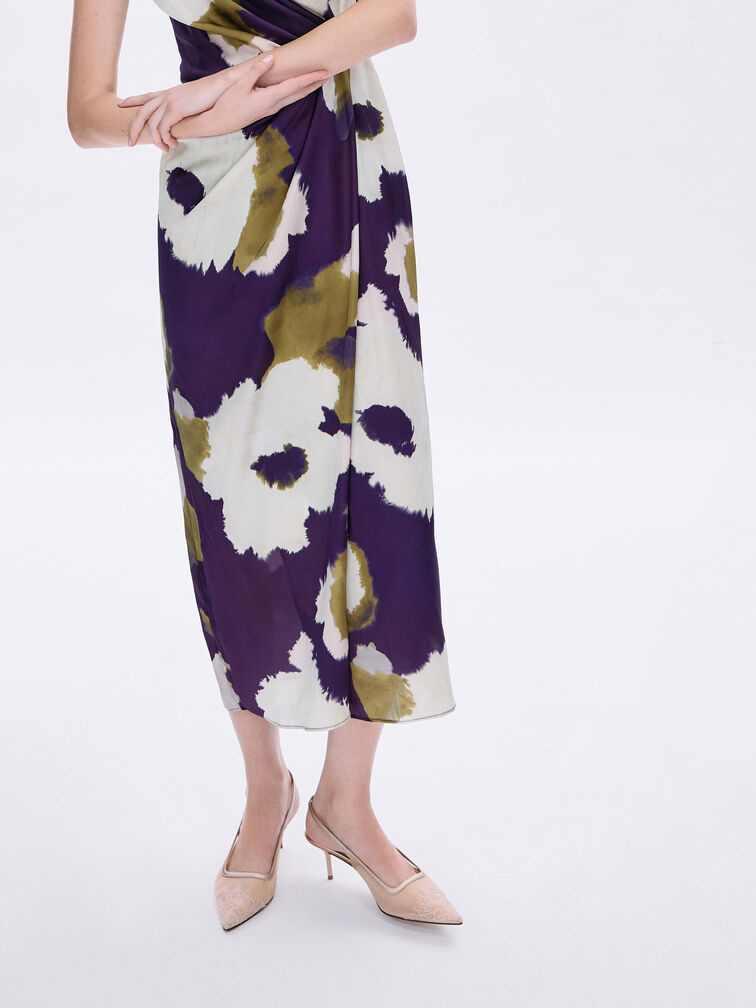 Mesh & Lace Pointed-Toe Slingback Pumps, Nude, hi-res