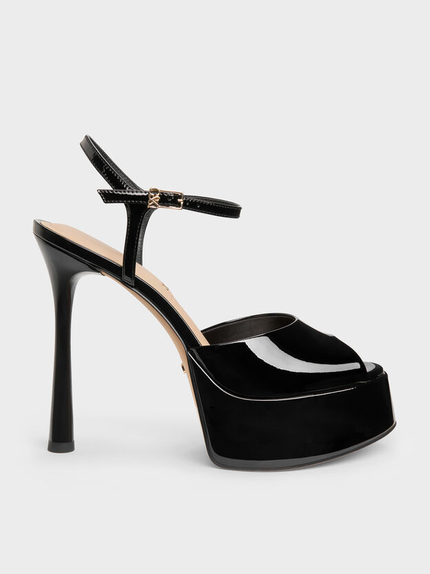 Francesca Patent Leather Peep-Toe Platform Heels, Black Patent, hi-res