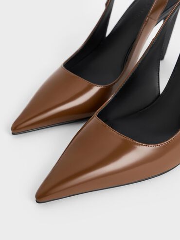 Cone-Heel Pointed-Toe Pumps, Brown, hi-res