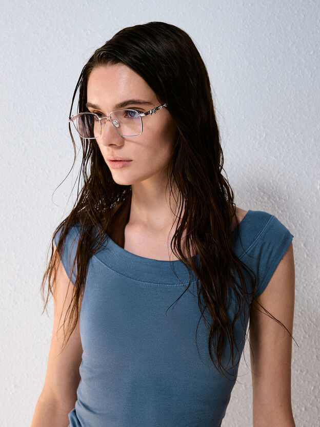Paige Clear Rectangular Sunglasses, Silver, hi-res