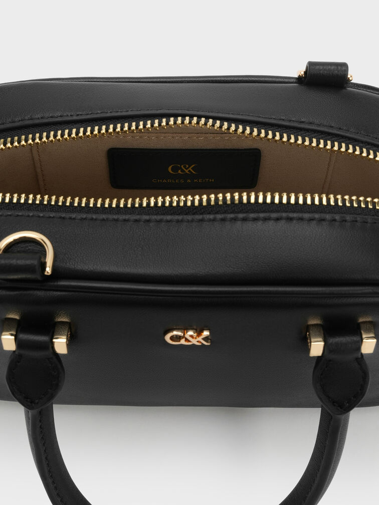 Leather Bowling Bag, Black, hi-res