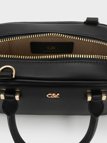 Leather Bowling Bag, Black, hi-res