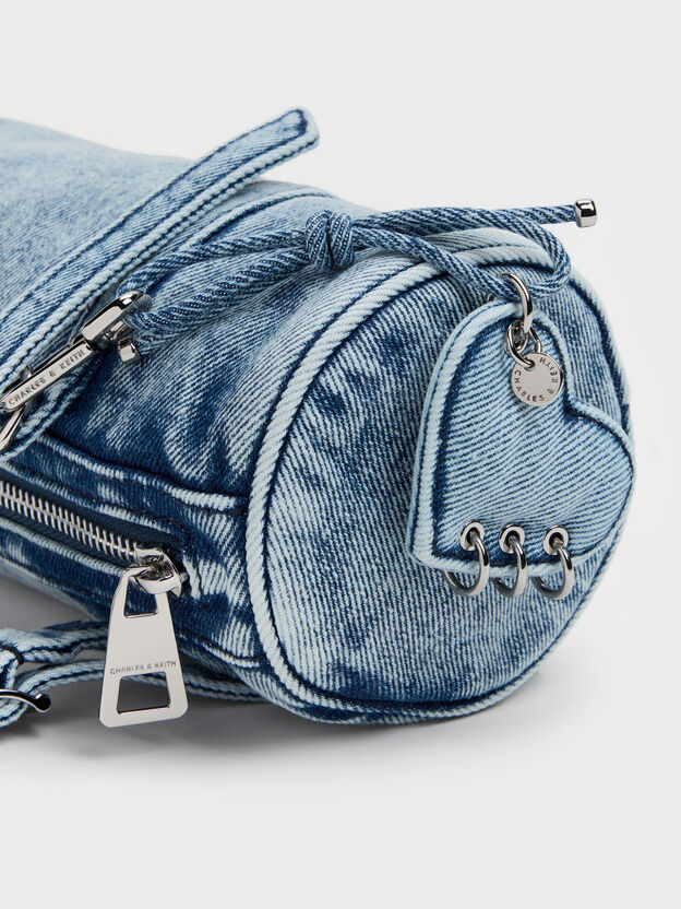 Rey Denim Elongated Shoulder Bag, Denim Blue, hi-res