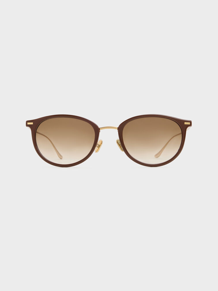 Minnow Metal-Rim Round Sunglasses, Pecan Brown, hi-res