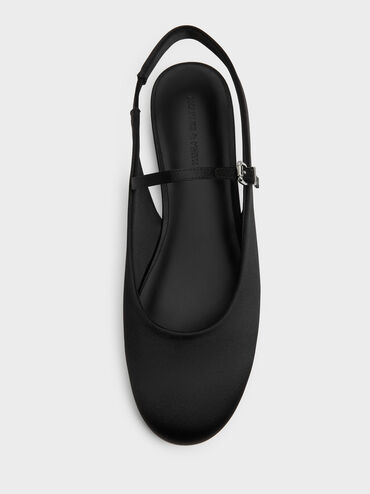 Imani Satin Slingback Flats, Black Textured, hi-res