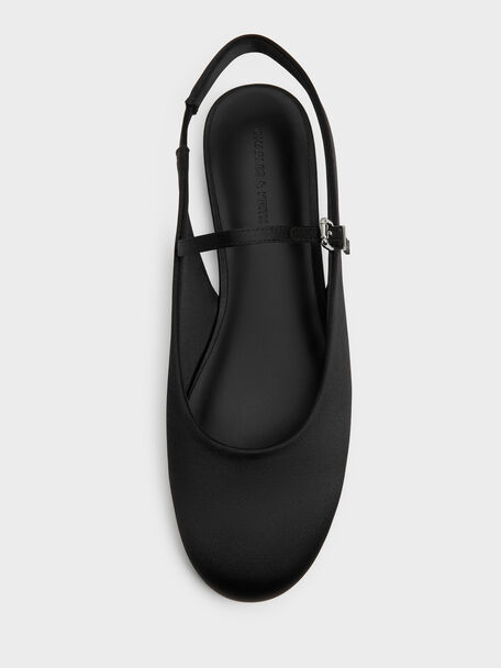 Imani Satin Slingback Flats, Black Textured, hi-res