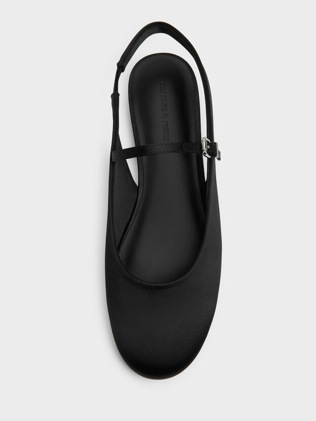 Imani Satin Slingback Flats, Black Textured, hi-res