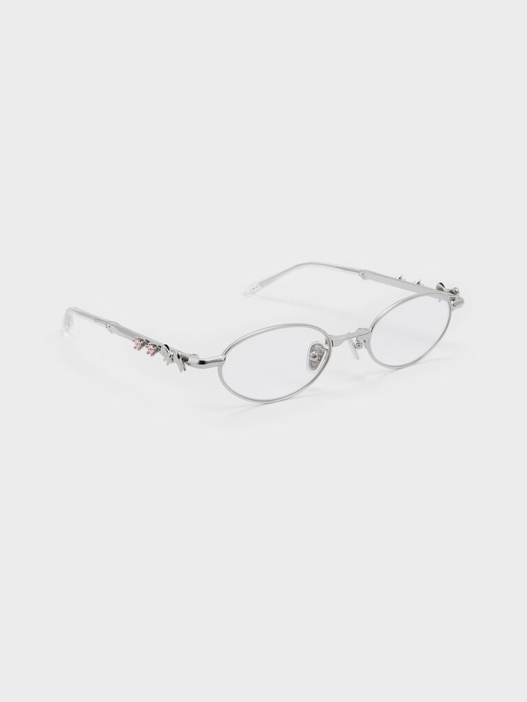 Paige Bow Crystal Clear Sunglasses, Silver, hi-res