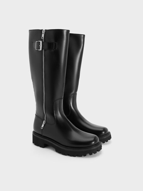 Lyndon Buckled Knee-High Boots, Black, hi-res