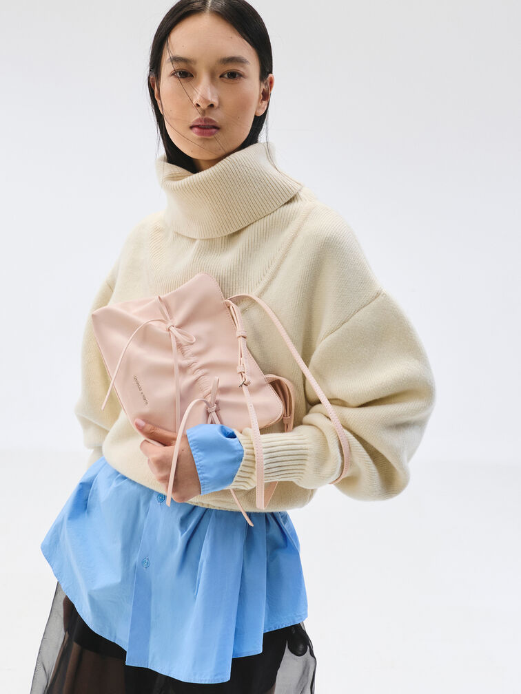 Reese Ruched Bow Shoulder Bag, Soft Pink, hi-res