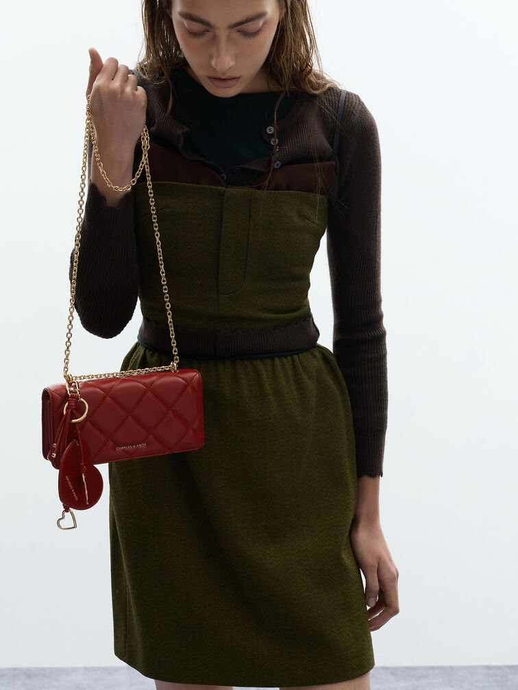 Ciara Heart & Key Charm, Burgundy, hi-res