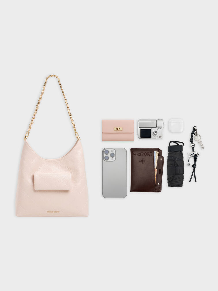 Duo Quilted Front-Pocket Chain Hobo Bag, Soft Pink, hi-res