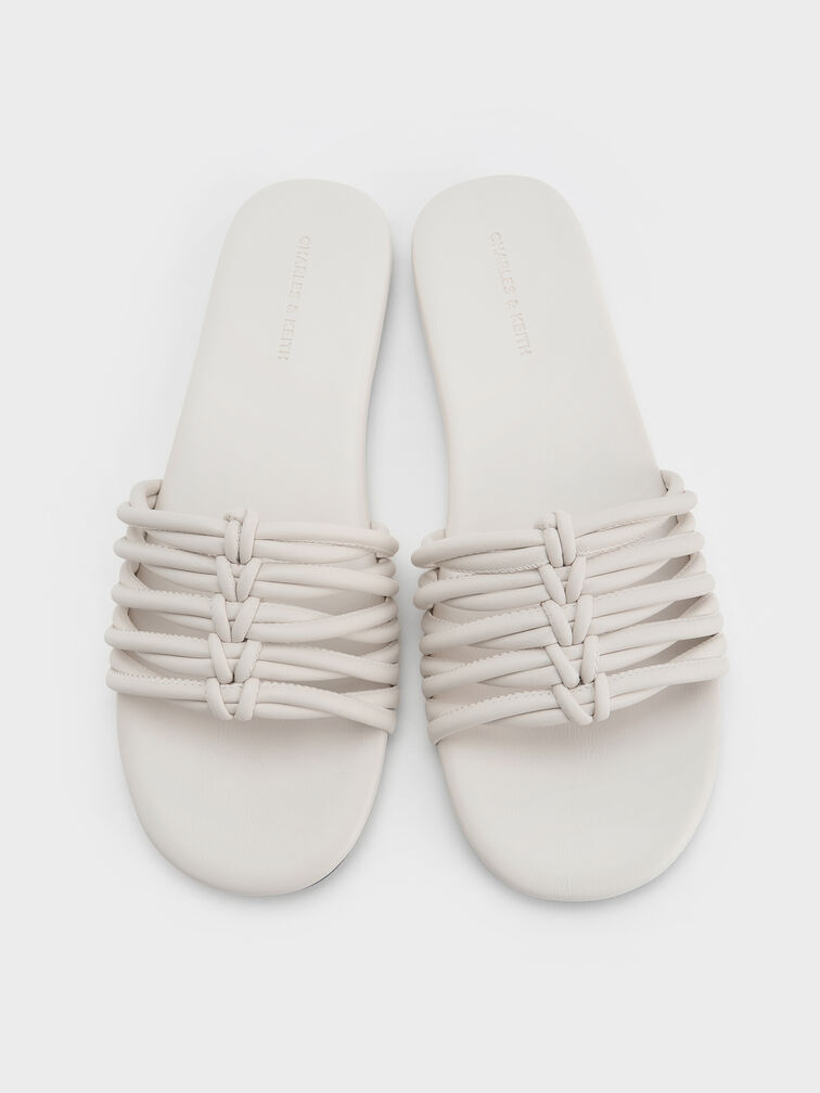 Woven Slide Sandals, White, hi-res