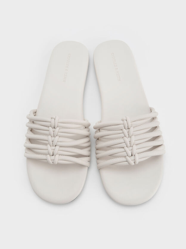 Woven Slide Sandals, White, hi-res