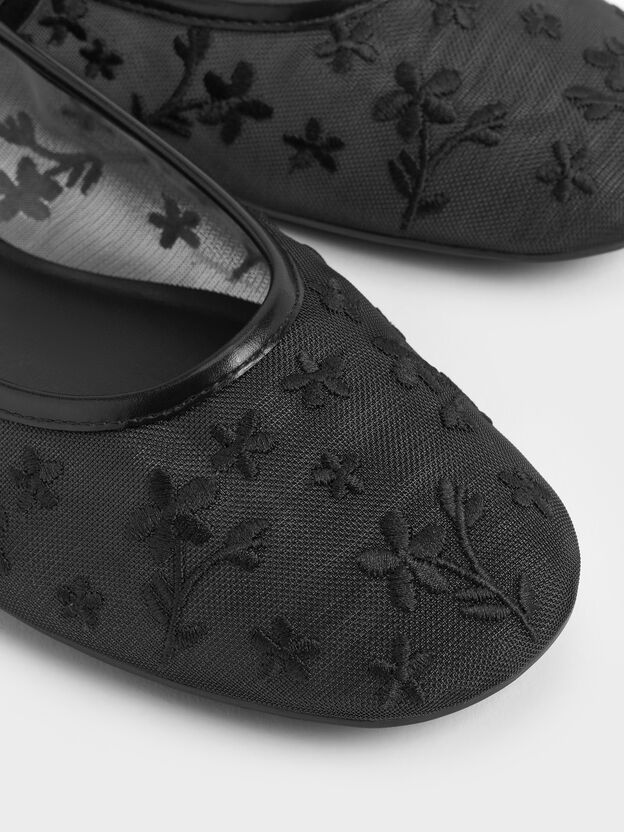 Gertrude Embroidered-Mesh Mary Janes, Black2, hi-res